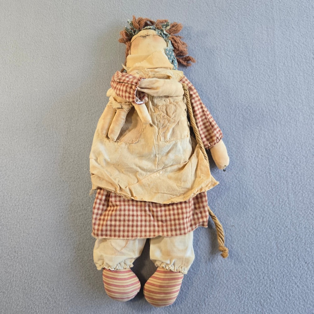 Unbranded Rag Doll Unisex 20in Tan Red Gingham Primitive Folk Art Farmhouse
